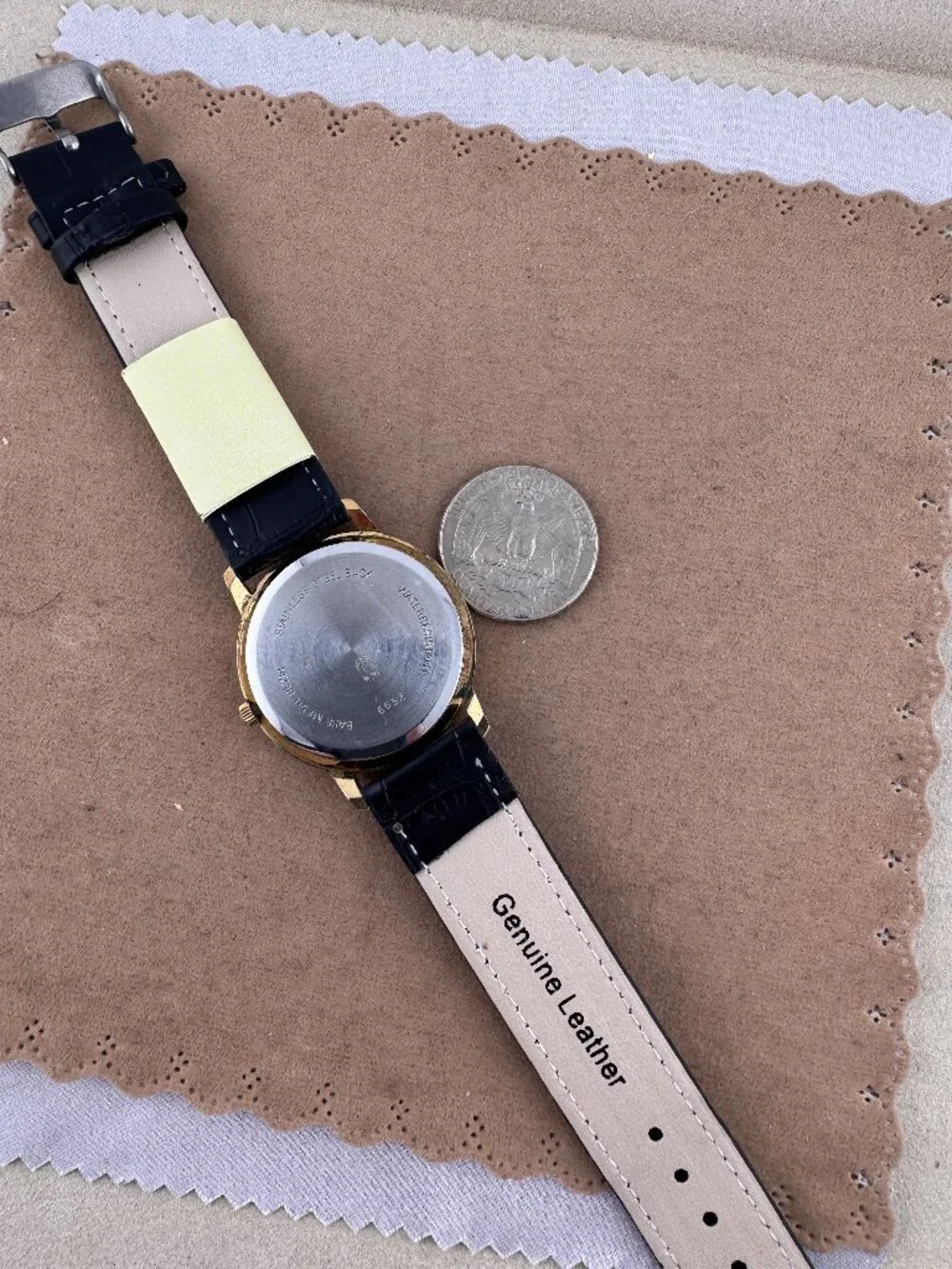 Vintage Jules Jurgensen Moon Phase Watch Day & Date 9 inch Black Leather Strap